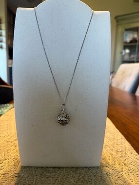 Diffuser Cage Lava Bead Pendant Necklace - Silver
